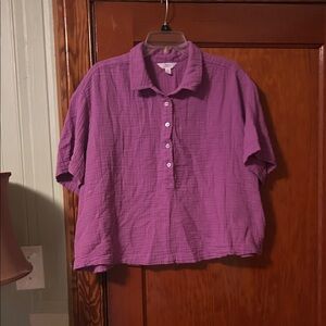 Cropped Short-Sleeve Button-Front Shirt